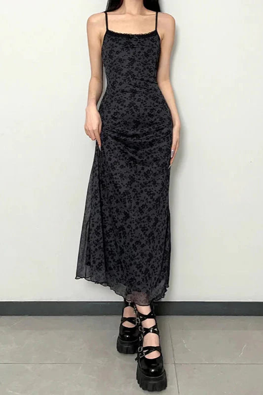 Lace Trim Mesh Floral Dress
