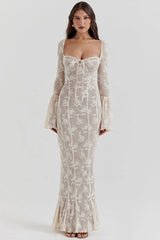 Bodycon Lace Flare Sleeve Maxi Dress