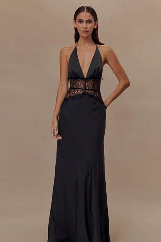 V Neck Backless Lace Dress