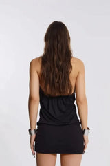 Y2K Metal Ring Halter Backless Draped Slim Bodycon Dress