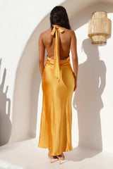 Halter Satin Solid Slim-Fit Cocktail Silk Dress