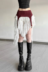 Sheer Lace Overlay Asymmetric Maxi Skirt