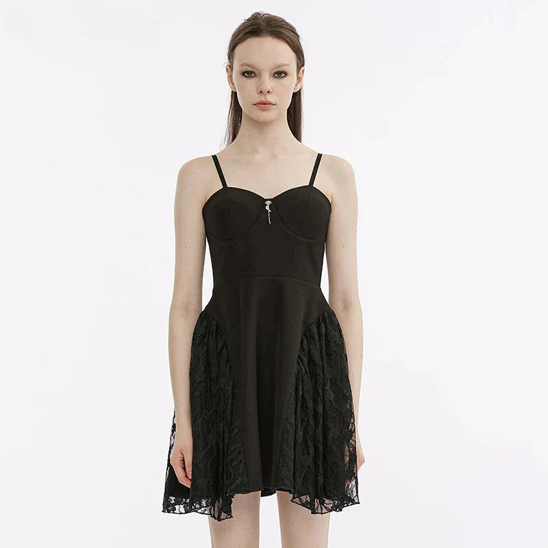 Splicing Gauze Party Club  Brushed Lace Black Metal Summer Gothic Dress