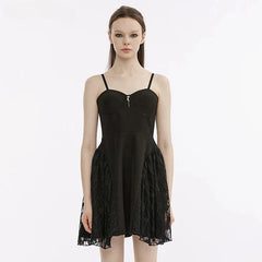 Splicing Gauze Party Club  Brushed Lace Black Metal Summer Gothic Dress