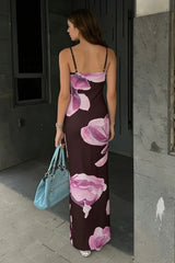Romantic Tropical Curve Hugging Long Slip Dress