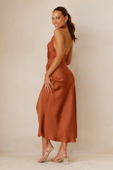 Halter Slim Solid Color Slit Sleeveless Maxi Cocktail Dress