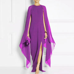 Elegant Summer Maxi Chiffon Cape  Long High Slit Irregular Batwing Sleeve Vestidos Dress