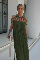 Halter Off Shoulder Tie Loose Boho Dress