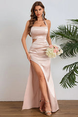Halter Cut Out Slit Formal Dress