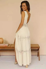 Elegant Lace V Neck Mid Rise Boho Dress
