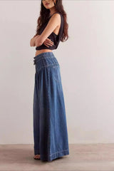Ruched Mid Rise Tie Front Jeans