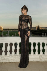 Ruched Long Sleeve Lace Dress