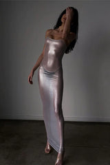 Sheer Metallic Slip Dress