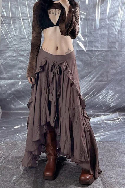 Vintage Asymmetric Hem Maxi Skirt