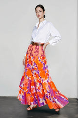 Boho Print Ruffle Swing Vacation Skirt