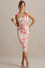 Sweet Floral Tie-Waist Bodycon Floral Dress