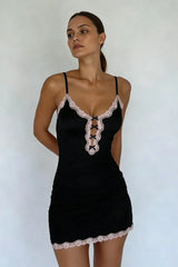 Y2K Lace Panel Bow Cutout Bodycon Slip Dress