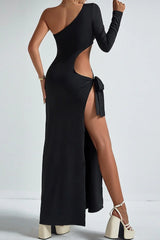 Elegant One Shoulder Cutout Back Slit Bodycon Dress