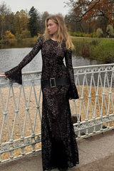 Bell Sleeve Backless Lace Dress