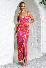 Printed Satin Cami Slit Silk Dress