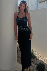 Sexy U Neck Backless Tie Polka Dot Halter Party Dress