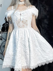 Mini Party Aesthetic One Shoulder Strap  Lace Cutouts Elegant A-Line High Waist Prom Y2K Grunge Clubwear Dress