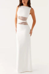 Slim Sheer Lace Paneled Maxi Lace Dress