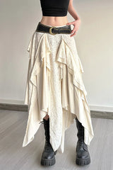 Asymmetric Wave Hem Tiered Midi Skirt