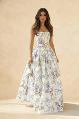 Rayon Printed Strap Pleated Chic Maxi Dress