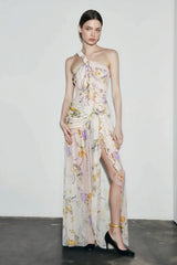 Halter Backless Floral Vacation Dress