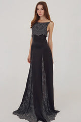 Backless Sheer Elegant Floor Length Lace Dress
