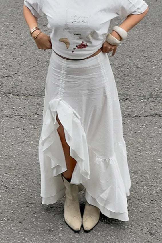 Cotton Asymmetric Slit Maxi Skirt