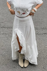 Cotton Asymmetric Slit Maxi Skirt