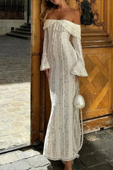 Off Shoulder Lace High Waist Prom Dress