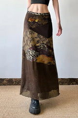 Abstract Print Contrast Waist Sheer Skirt