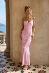Open Back Strappy Cocktail Maxi Slip Dress