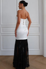 Strapless Lace Panel Backless Tie Maxi Lace Dress
