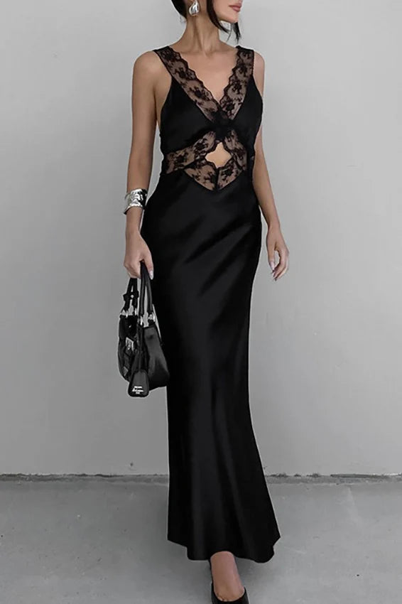 Hollow Out V Neck Mermaid Lace Dress