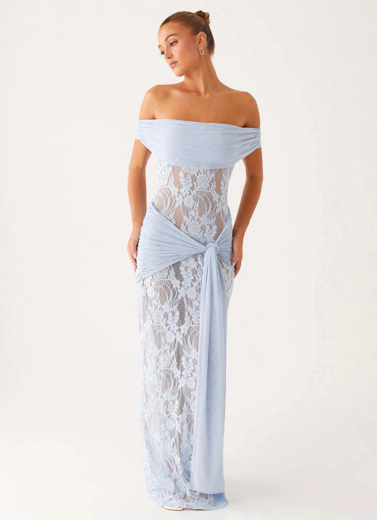 Sheer Lace Cutout Ribbon Bodycon Lace Dress