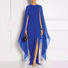 Elegant Summer Maxi Chiffon Cape  Long High Slit Irregular Batwing Sleeve Vestidos Dress