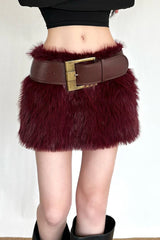 Chic Solid Color Plush Bodycon Skirt