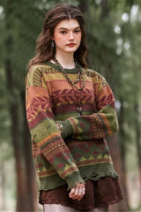 Distressed Geometric Knit Sweater