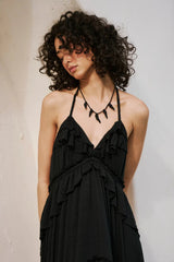 Solid Color V Neck Backless Strappy  Boho Dress