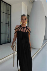 Halter Off Shoulder Tie Loose Boho Dress