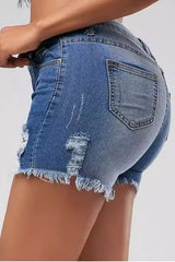 Distressed Frayed Hem Denim Shorts