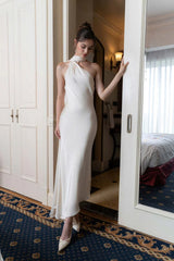 Satin Halter Low-Back Party Dress