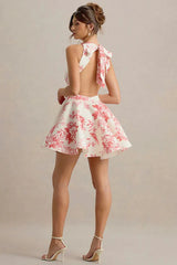 High Waist Backless A-Line Mini Floral Dress