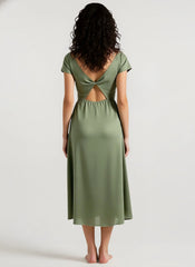 Silk-Like Satin Slit Maxi Silk Dress