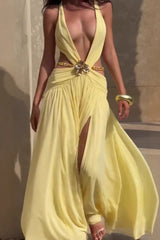 Halter Backless Split  Maxi Boho Dress