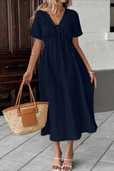 Bohemian Deep V Tie Waist Flowy Boho Dress